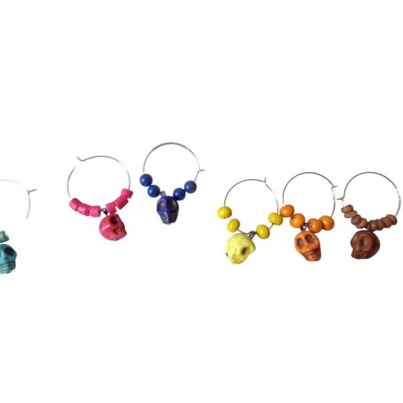 Colorful Skull Wine Glass Charms Set Of 6 Multicolor Bead Drink Markers With Box - Picture 4 of 6